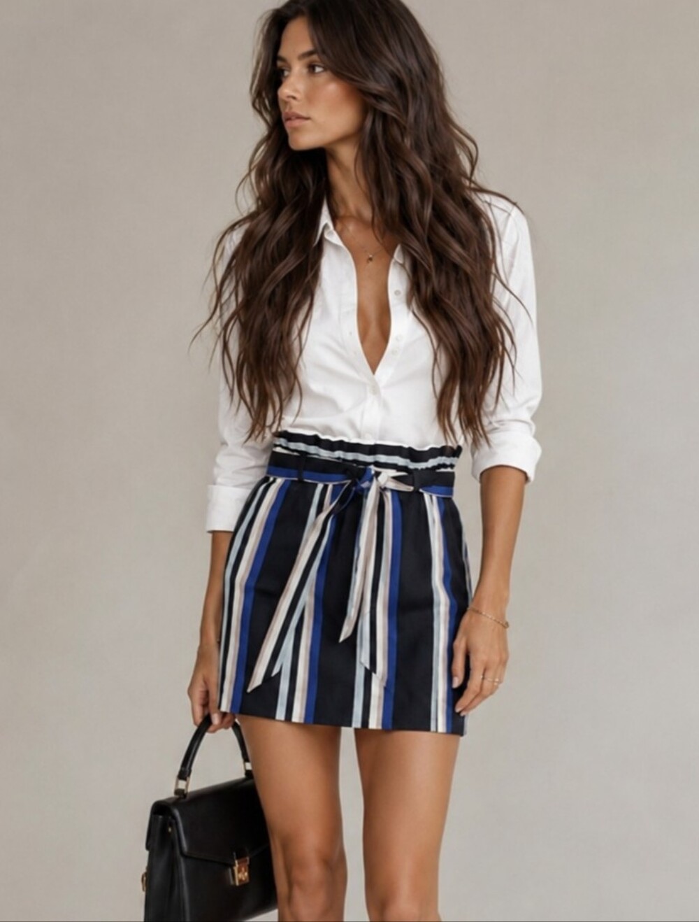 Express Office Siren Boss Babe Corporate Chic Striped Mini Skirt With Pockets XS